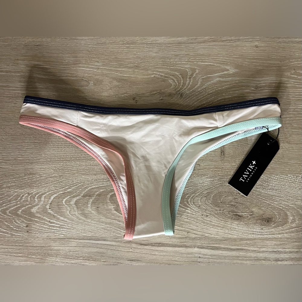 Tavik Swimwear Jayden Moderate Bikini Bottom In Tapioca Cream Color Blocked